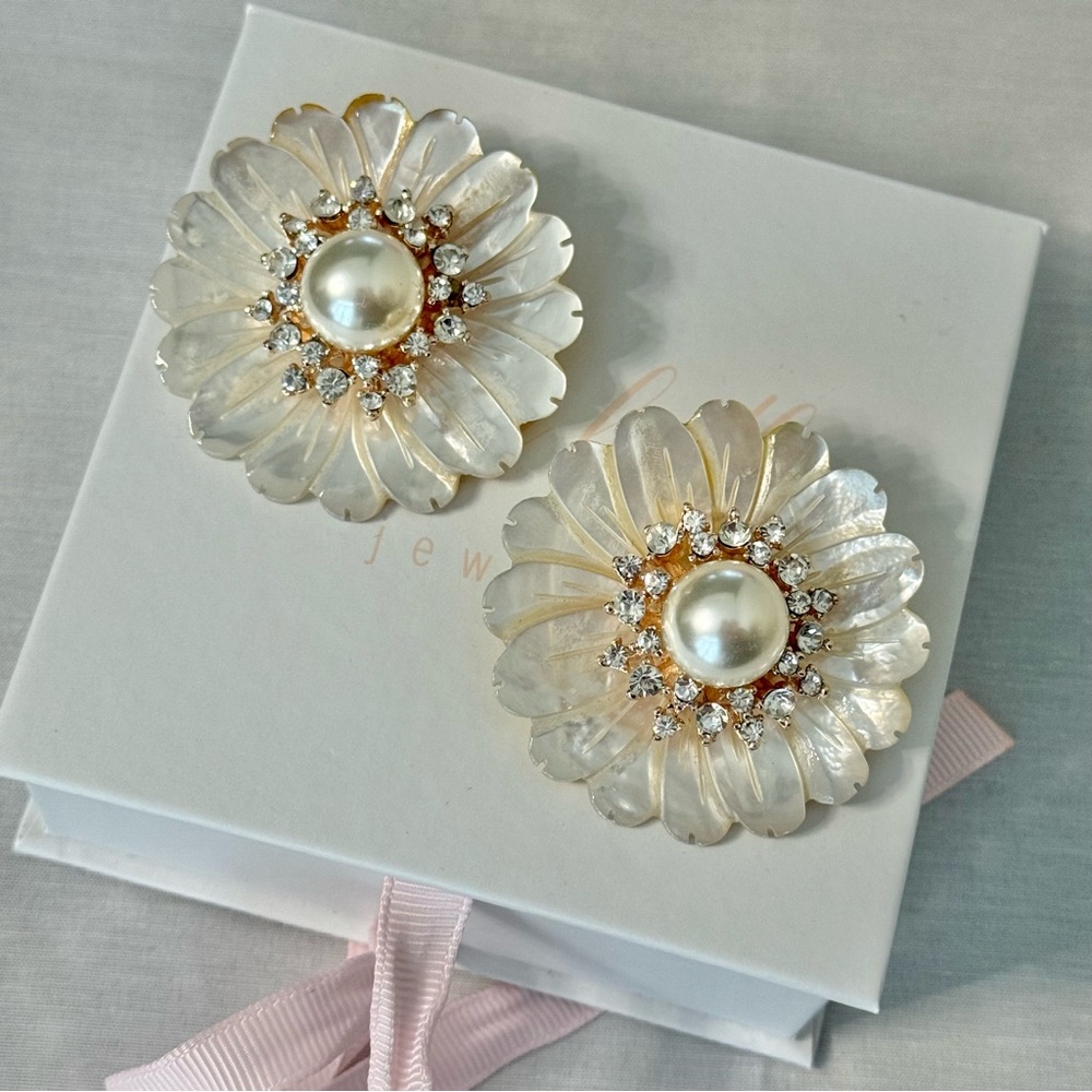 Nicola Bathie Elegant Mother of Pearl Flower Earrings
